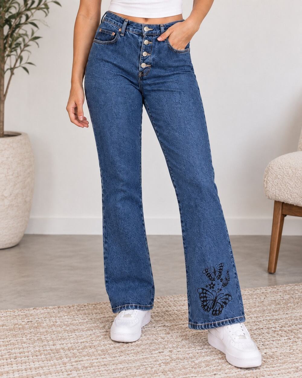 Vintage Color Me Butterfly Button Fly Jeans Size 9 Y2K Bootcut